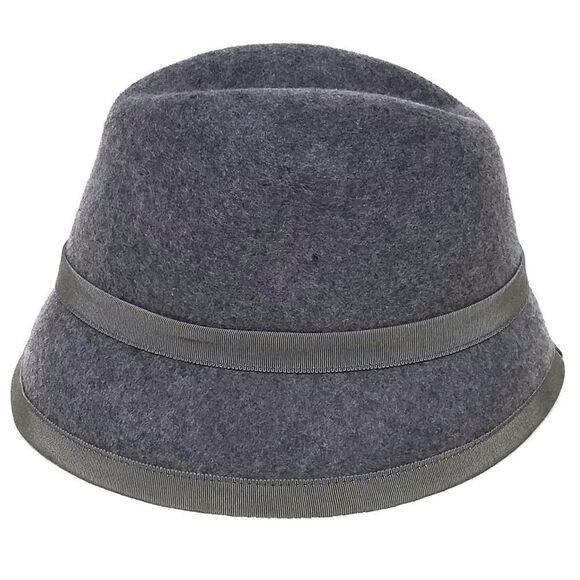 VINTAGE 90s Gray Wool Felt Bow Cloche Winter Hat